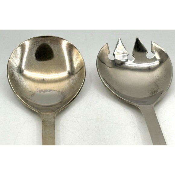Vintage Silver Plated Salad Serving Fork (Spork) and Spoon Made in Italy 9” - Picture 9 of 15